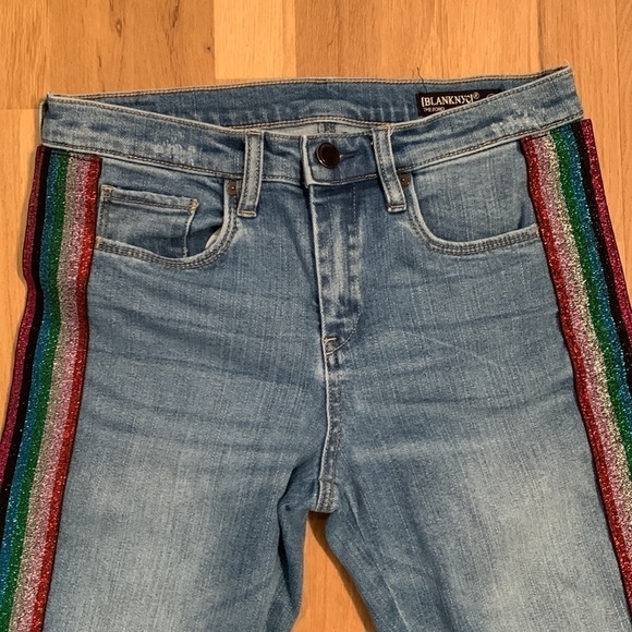 Blanknyc The Bond Glitter-Striped Mid-Rise Skinny Jeans in Retrograde Women’s 28 - Picture 5 of 16